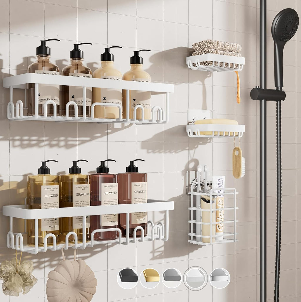 6-Pack Adhesive Shower Caddy Set - Rustproof Stainless Steel Bathroom Organizer & Storage