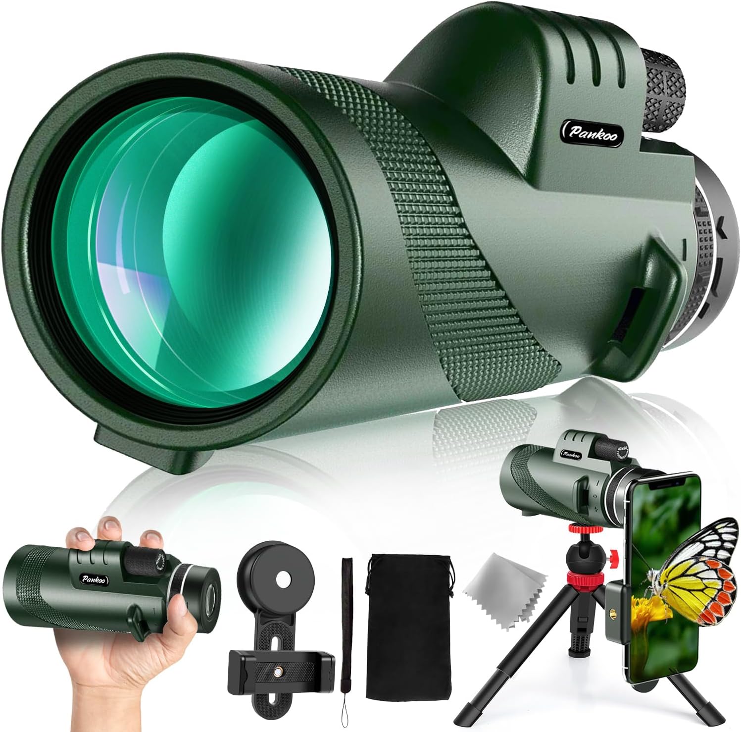 12x60 HD Monocular Telescope with Smartphone Adapter & Tripod for Outdoor Activities