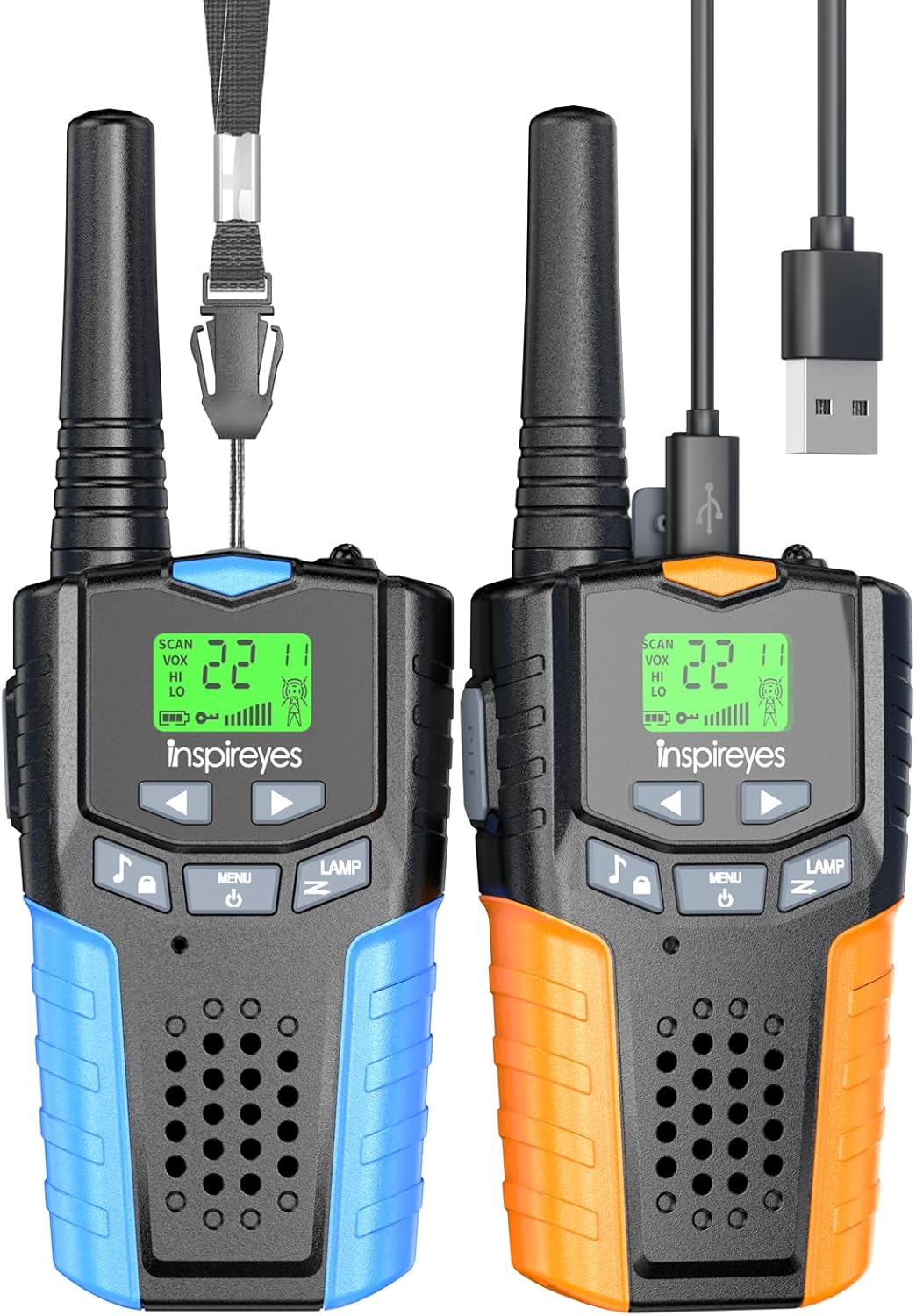 Rechargeable Kids Walkie Talkies 2-Pack, Long Range 2-Way Radios with 22 Channels