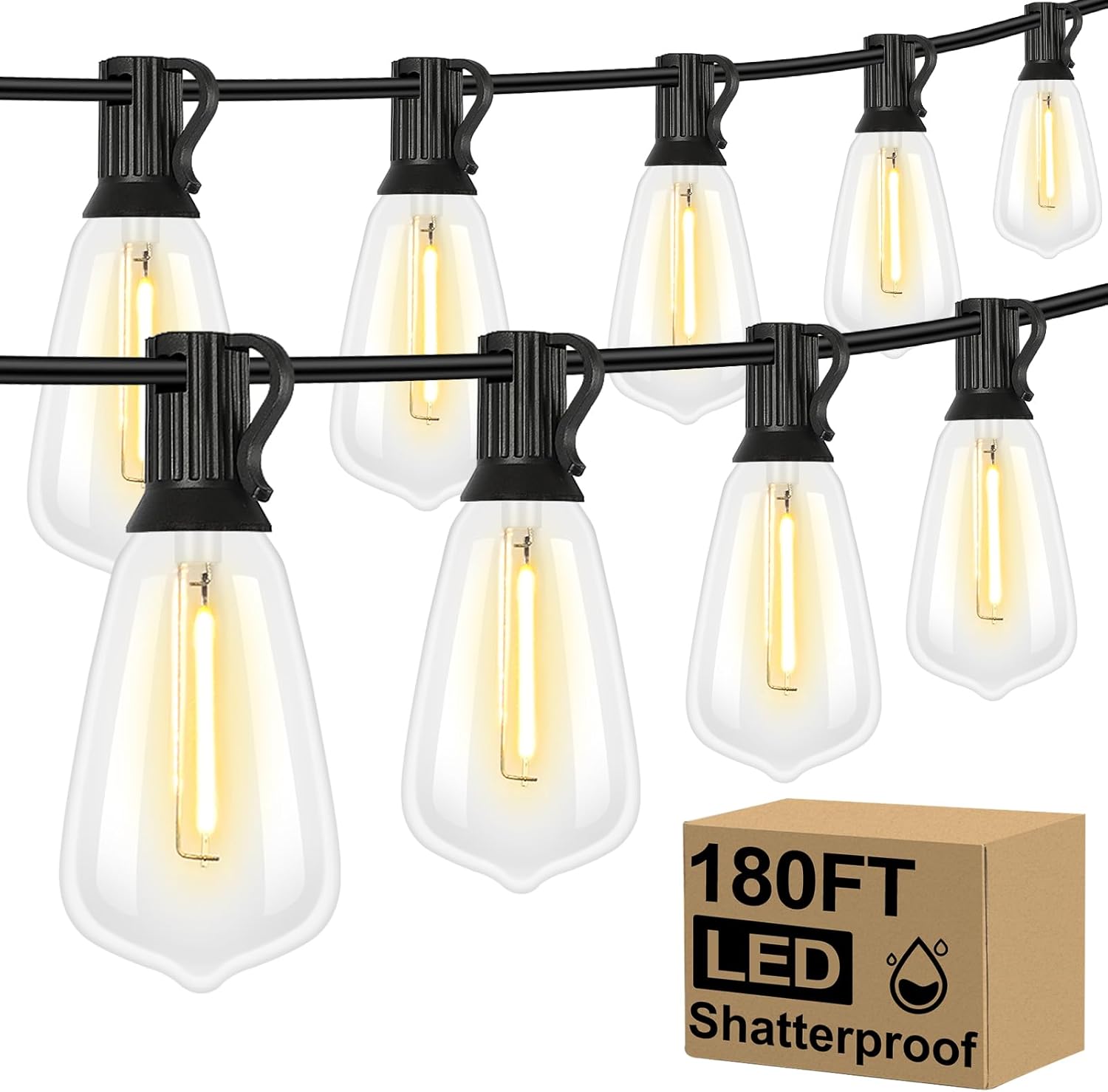 100FT Outdoor LED String Lights with 52 Shatterproof Vintage Edison Bulbs, Waterproof Dimmable Patio Lighting