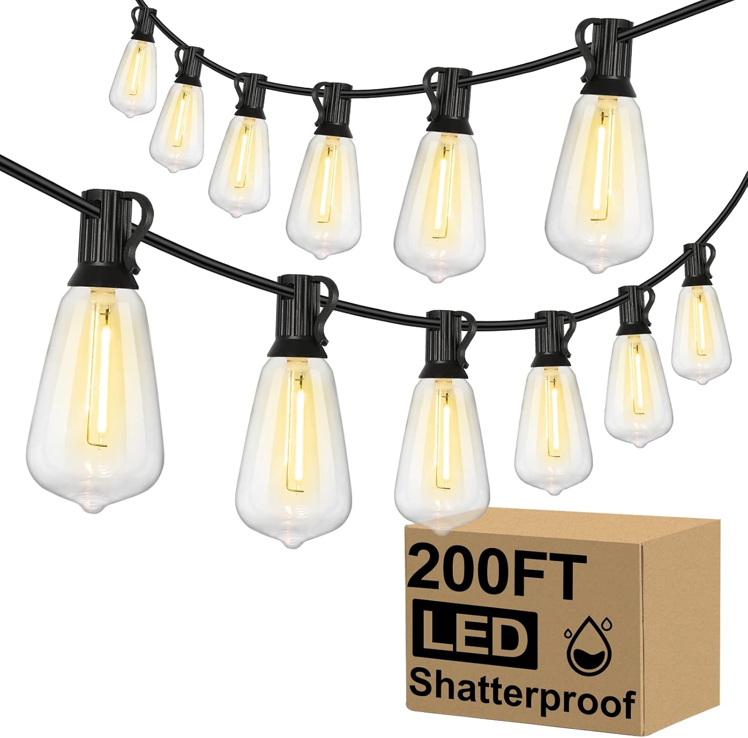 100FT Outdoor LED String Lights with 52 Shatterproof Vintage Edison Bulbs, Waterproof Dimmable Patio Lighting
