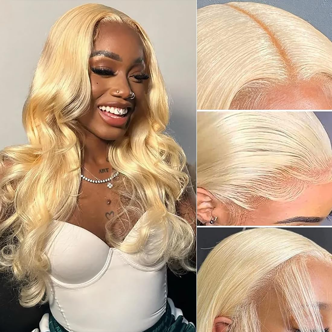 613 Blonde 28-Inch Body Wave Human Hair Wig with 13x6 HD Transparent Lace Front