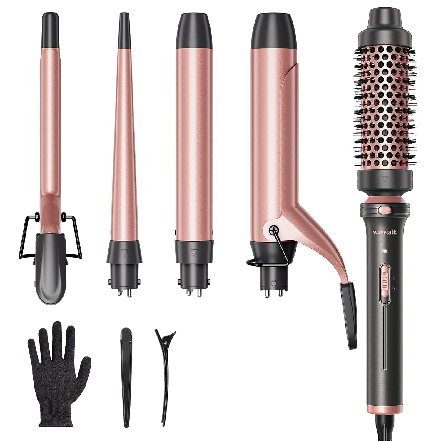 5-in-1 Curling Wand Set with Thermal Brush & 4 Interchangeable Ceramic Barrels (0.5”-1.25”)