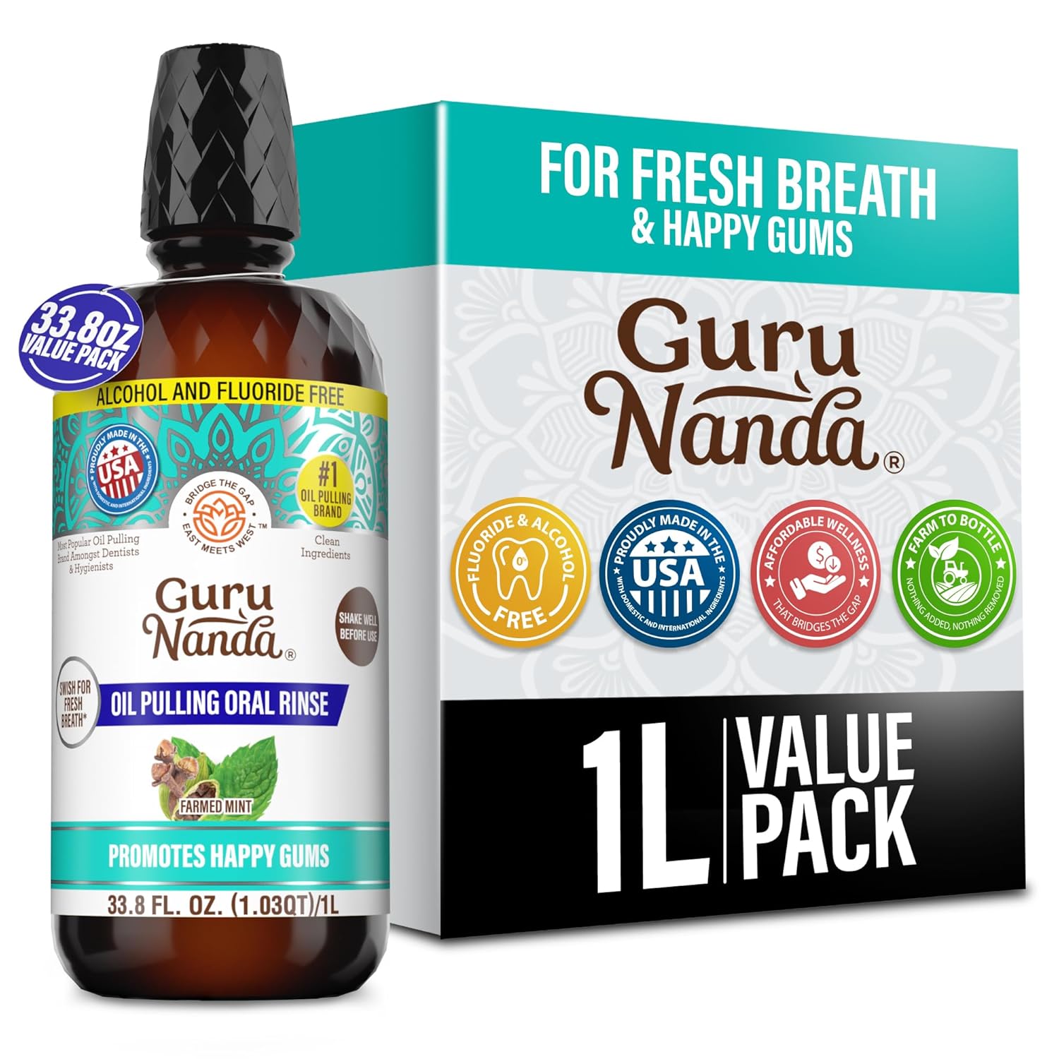 CocoMint Oil Pulling Mouthwash for Complete Oral Hygiene, 7 Essential Oils & Vitamins, Alcohol-Free, 8 oz