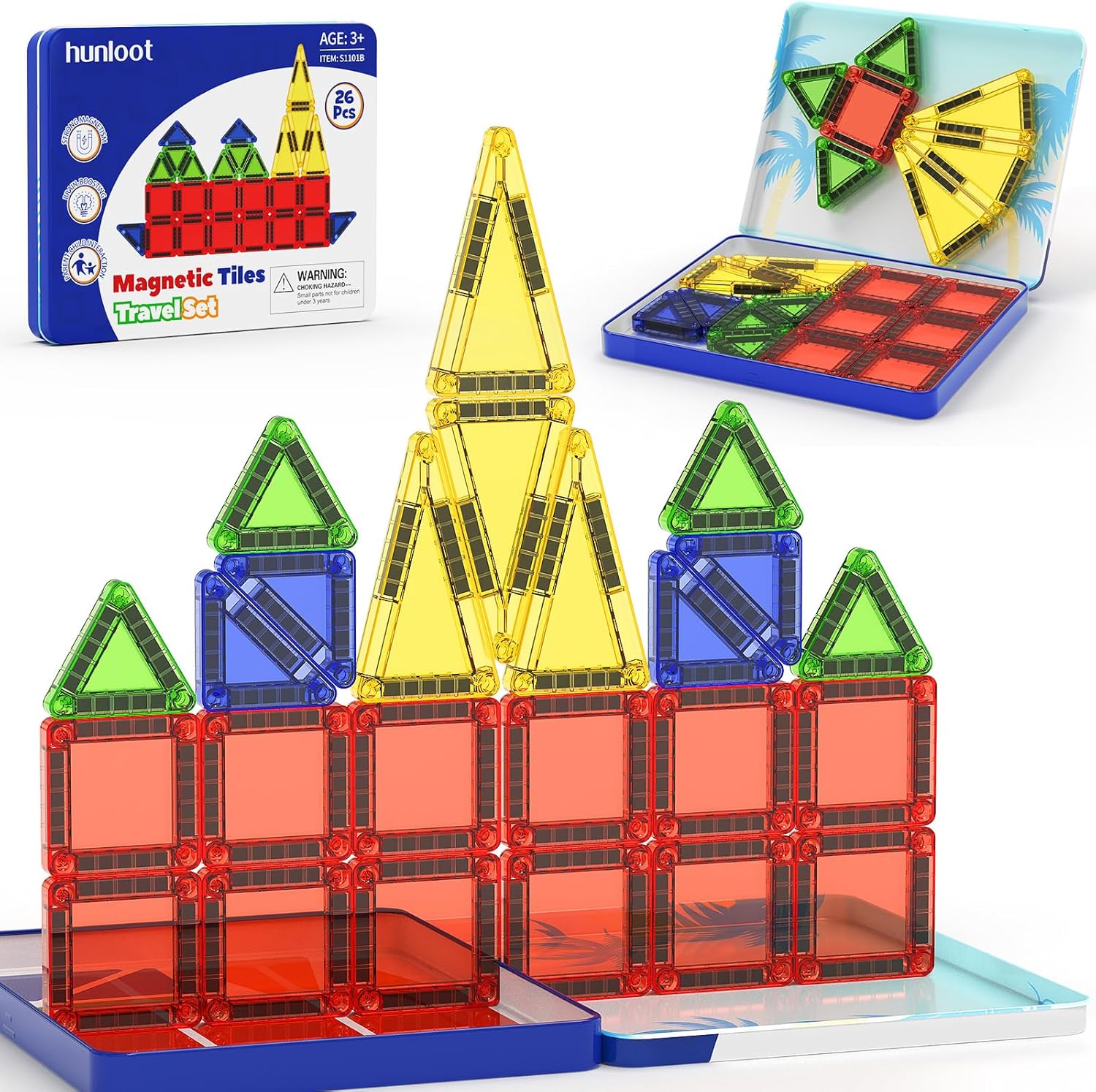 Mini Magnetic Tiles Building Blocks 40PCS - Montessori Educational Travel Construction Set with Storage Box