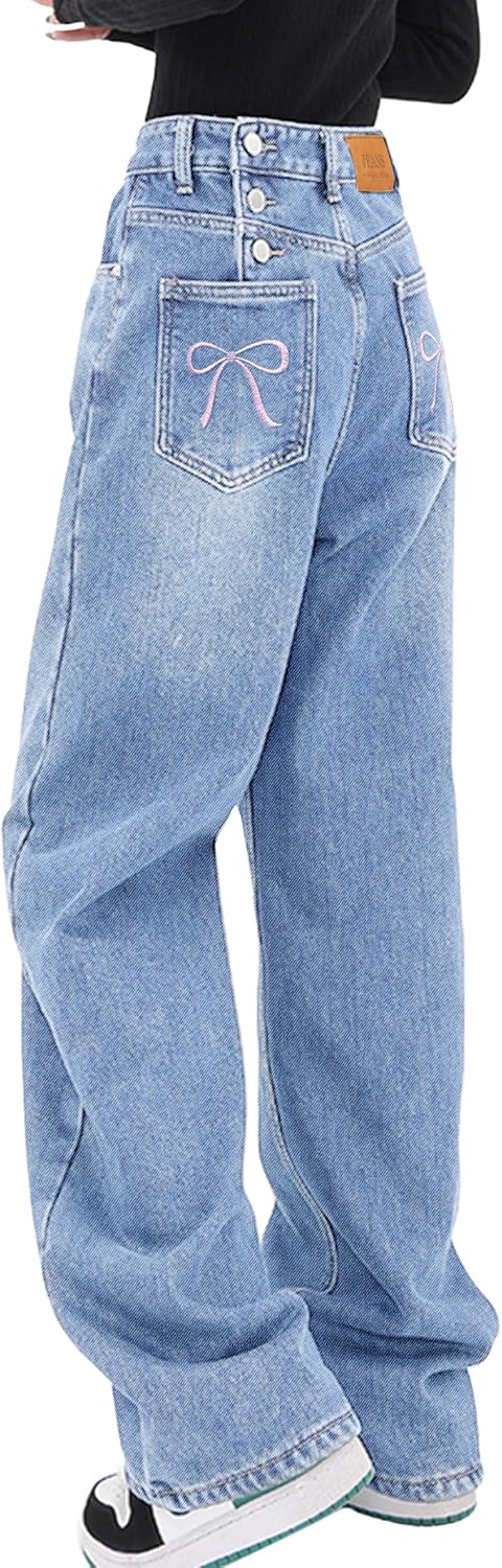 Women's Baggy Jeans Mid-Low Waist Boyfriend Vintage Wide Leg Denim Pants