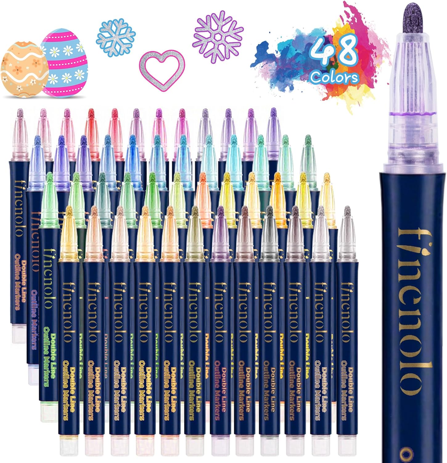 36 Colors Double Line Outline Markers with Metallic & Glitter Effects for DIY Art and Card Making