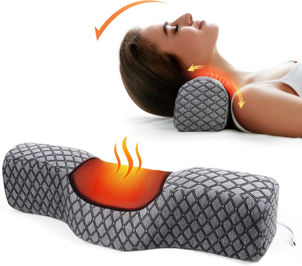 Heated Memory Foam Cervical Neck Pillow for Pain Relief with USB Graphene Heating