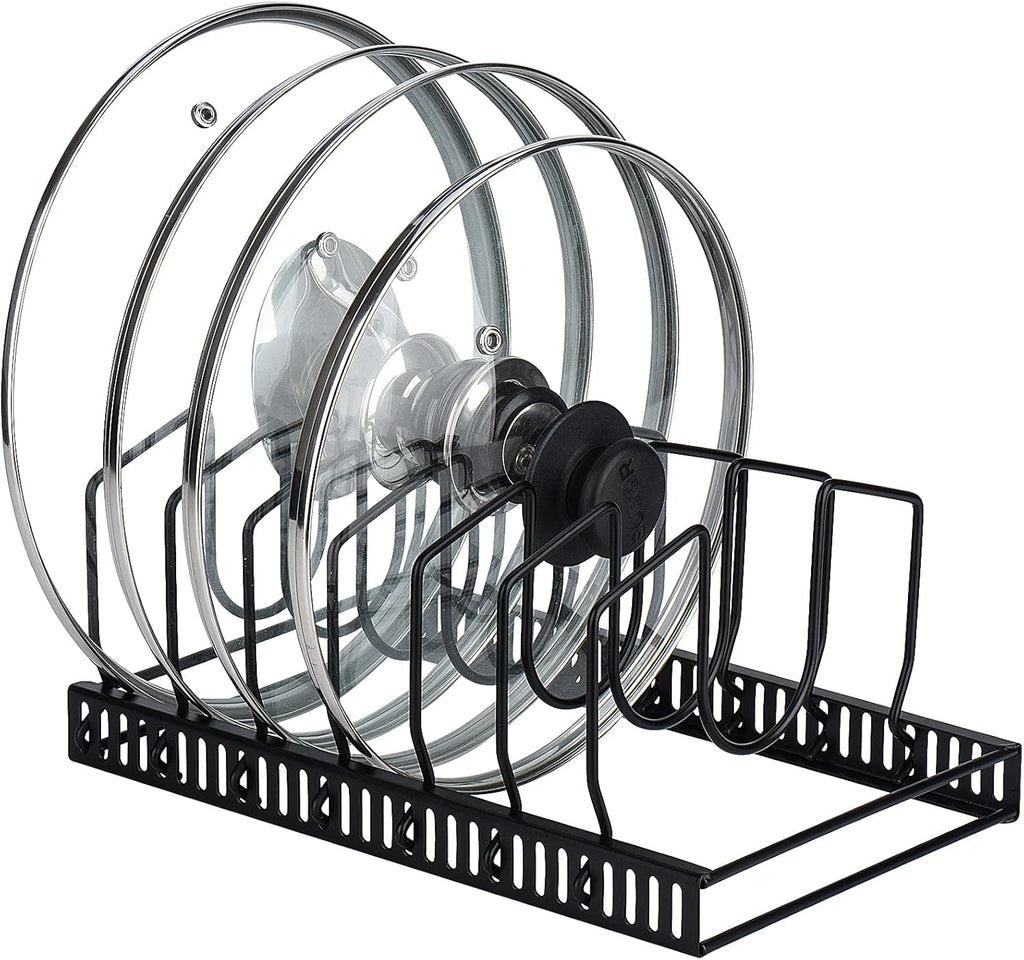 Pot Lid Organizer Rack for Cabinet and Countertop, 7 Adjustable Compartments for Pans and Bakeware