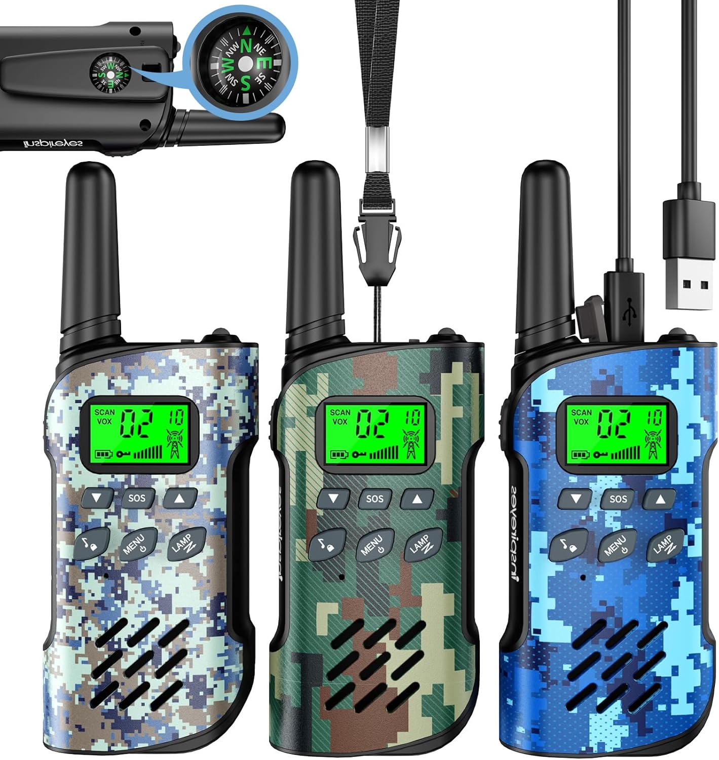 Rechargeable Kids Walkie Talkies 2-Pack, Long Range 2-Way Radios with 22 Channels