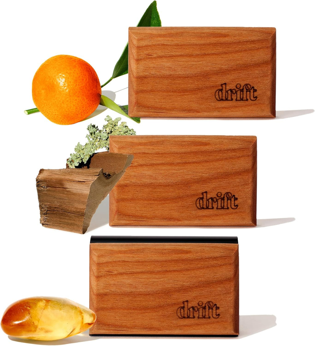 Magnetic Wood Car Air Freshener with Teak Scent - Natural Essential Oil Refillable Odor Eliminator