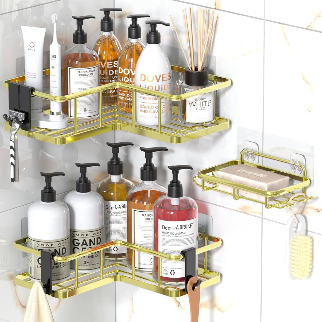 5-Pack Corner Shower Caddy Organizer - Rustproof Stainless Steel Shelves with Soap Holder & Hooks