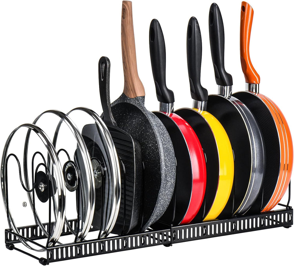Pot Lid Organizer Rack for Cabinet and Countertop, 7 Adjustable Compartments for Pans and Bakeware