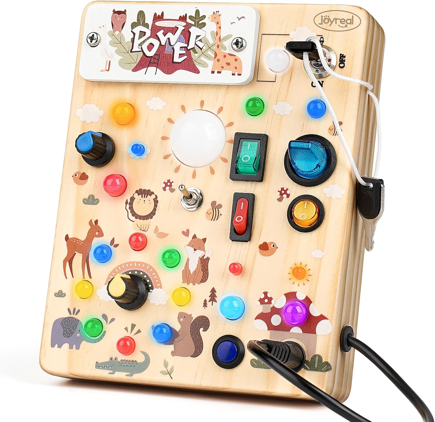 Montessori Busy Board with LED Light Up Switches, Sensory Travel Toy for Toddlers 18+ Months
