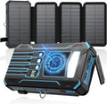 48000mAh Solar Power Bank with 4 Solar Panels, Wireless Charging & Built-in Cables for Outdoor Travel
