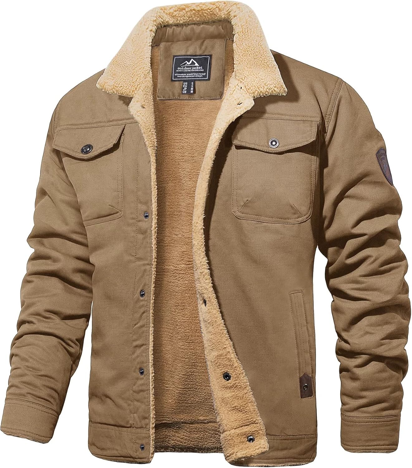 Men's Winter Jacket with Sherpa Lining, Heavyweight Trucker Coat with Multi-Pockets