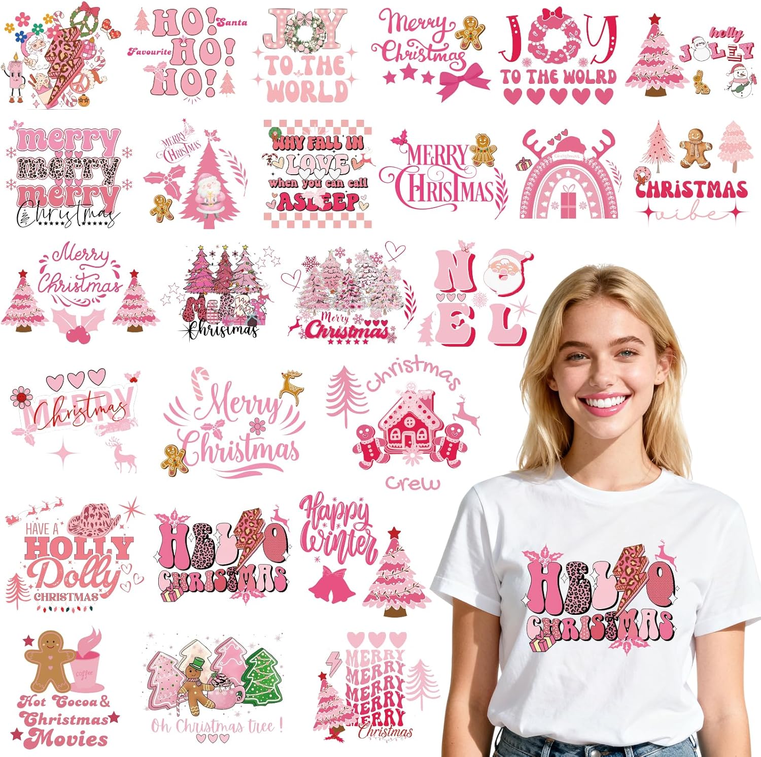 24Pcs Retro Christmas DTF Transfers with Gingerbread Dinosaurs for DIY Holiday Crafts