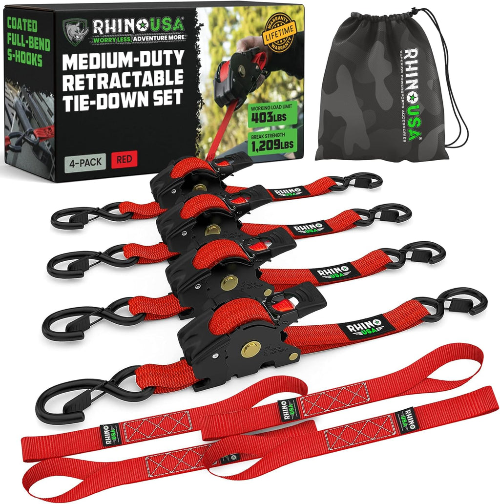 Retractable Ratchet Straps (2-Pack) - 1 Inch x 10 Feet with Auto Self Retracting Feature