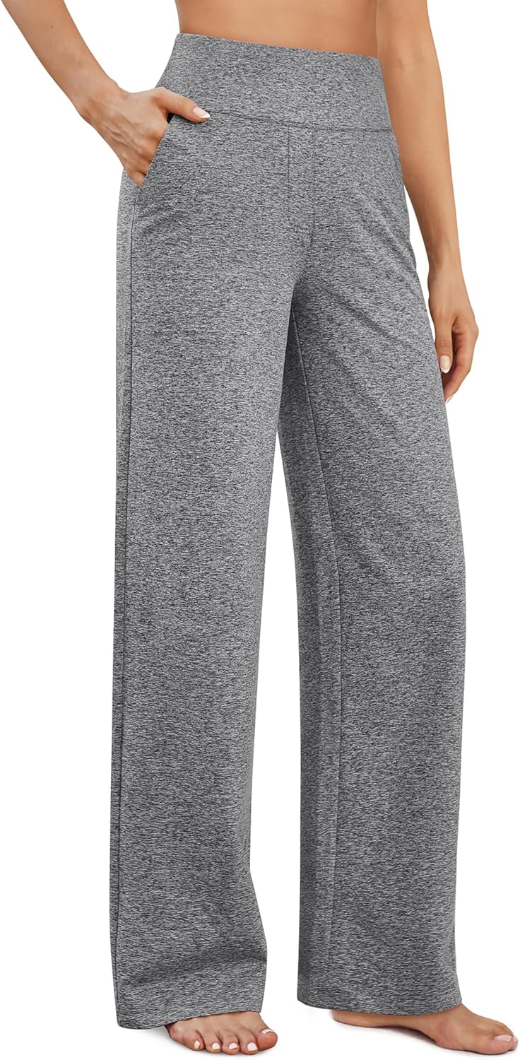 Women's High-Waist Wide Leg Yoga Pants with Pockets - Stretch Dress Sweatpants