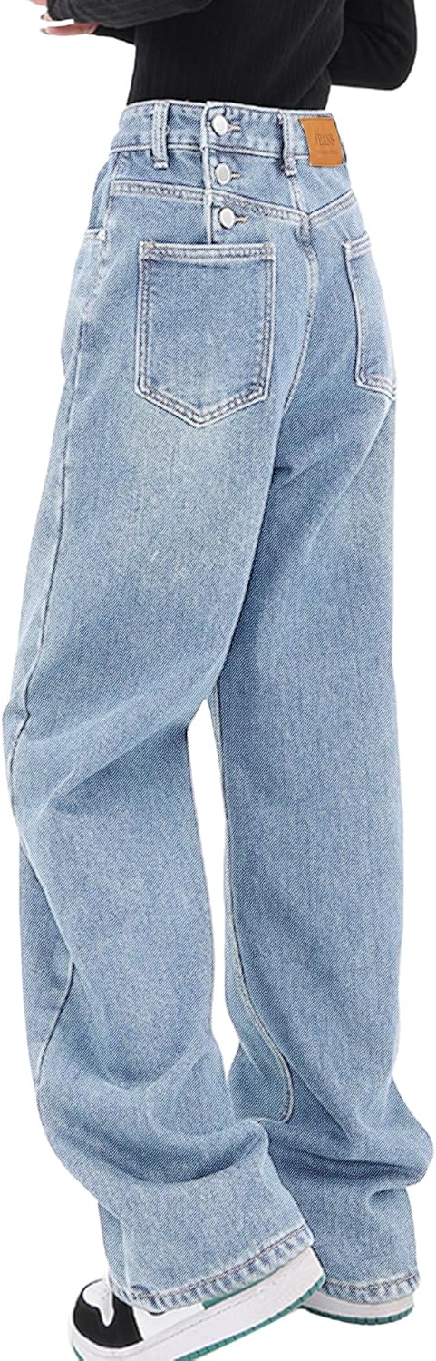 Women's Baggy Jeans Mid-Low Waist Boyfriend Vintage Wide Leg Denim Pants