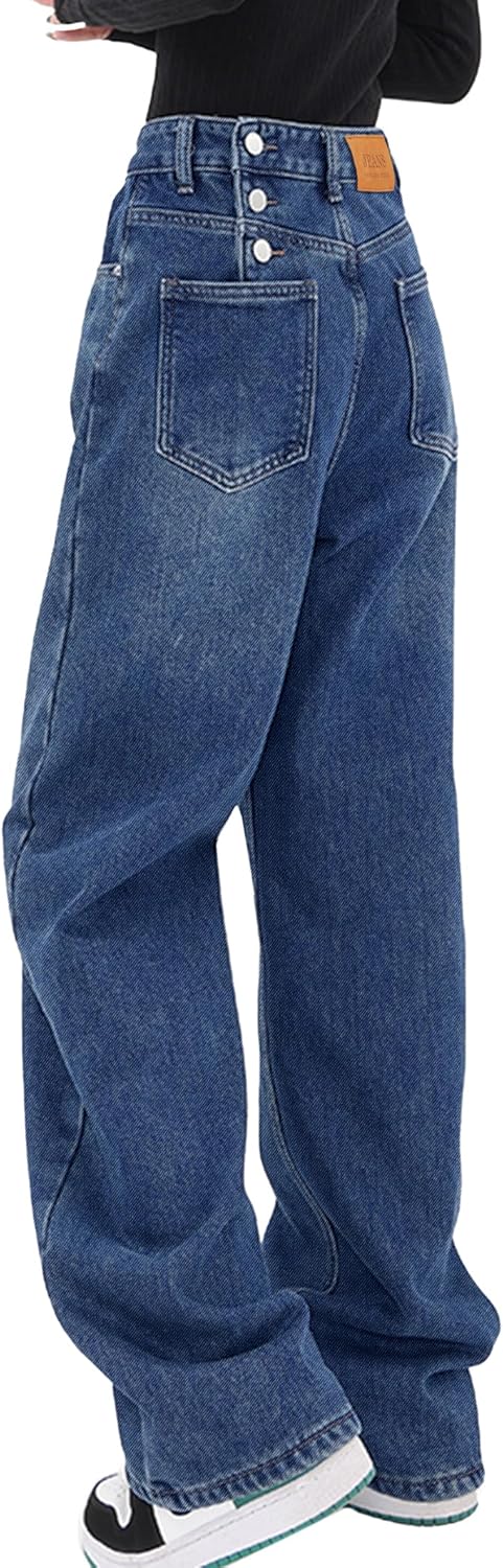 Women's Baggy Jeans Mid-Low Waist Boyfriend Vintage Wide Leg Denim Pants