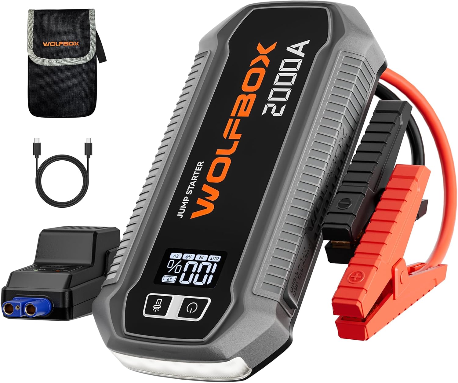4000A 24000mAh Portable Jump Starter with 65W Quick Charger, LED Display & Flashlight for 12V Vehicles
