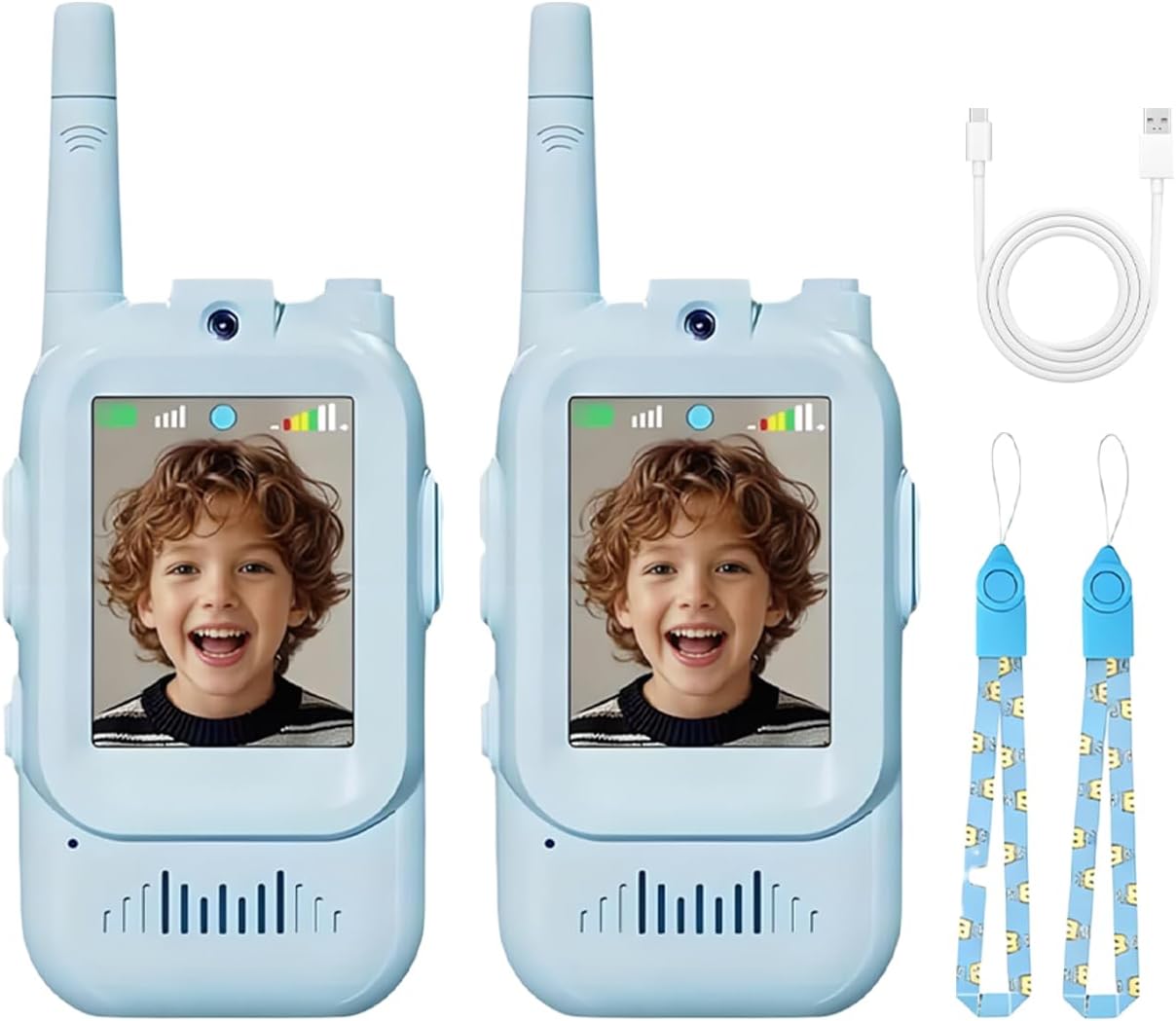 Kids Video Walkie Talkie with 4 Voice Modes, Rechargeable Long Range Intercom for Outdoor Play