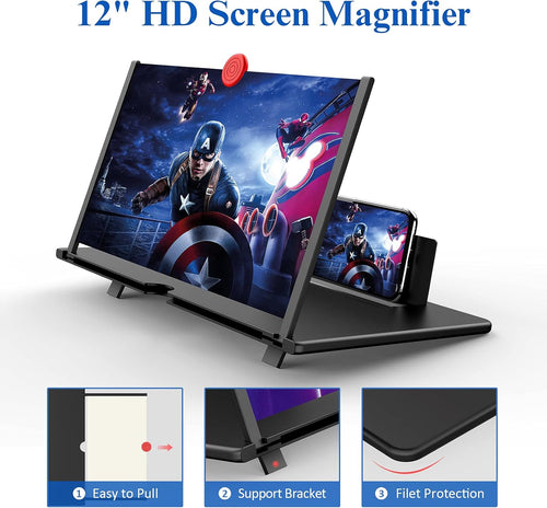 12" HD Phone Screen Magnifier - 3D Amplifier Projector for Movies & Gaming