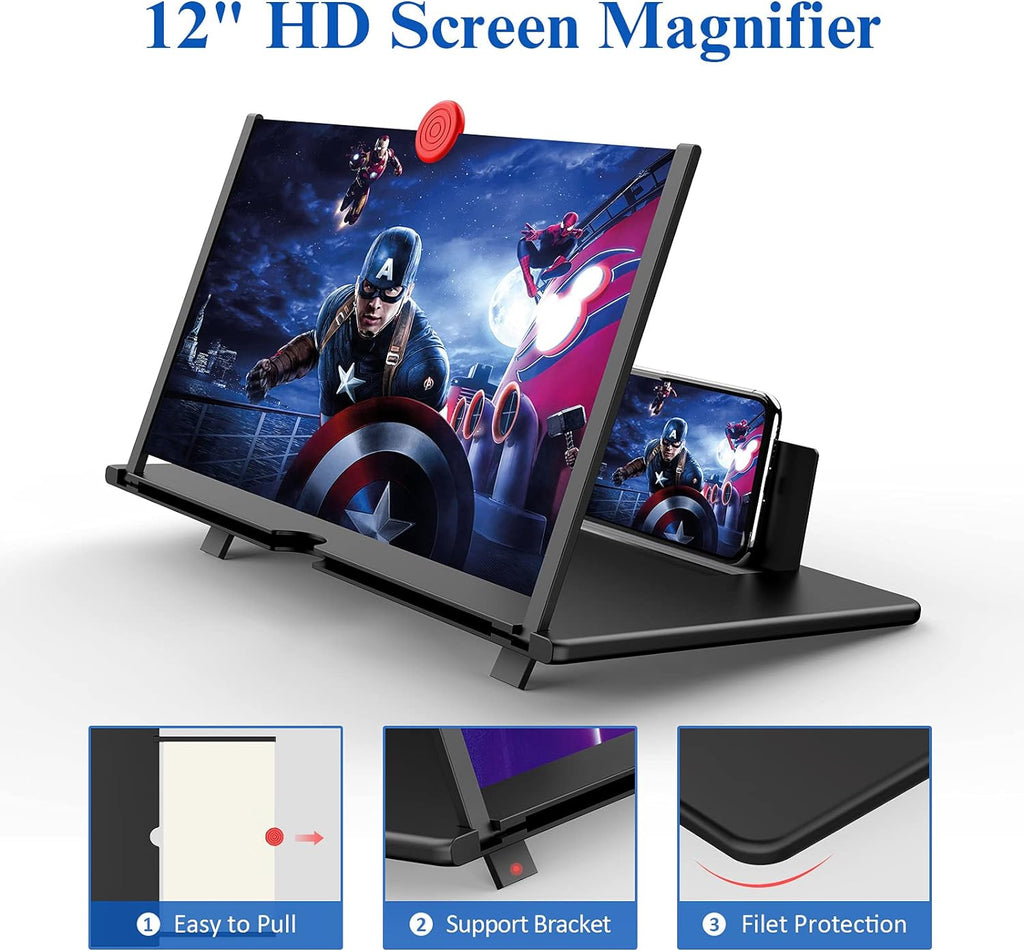 12" HD Phone Screen Magnifier - 3D Amplifier Projector for Movies & Gaming