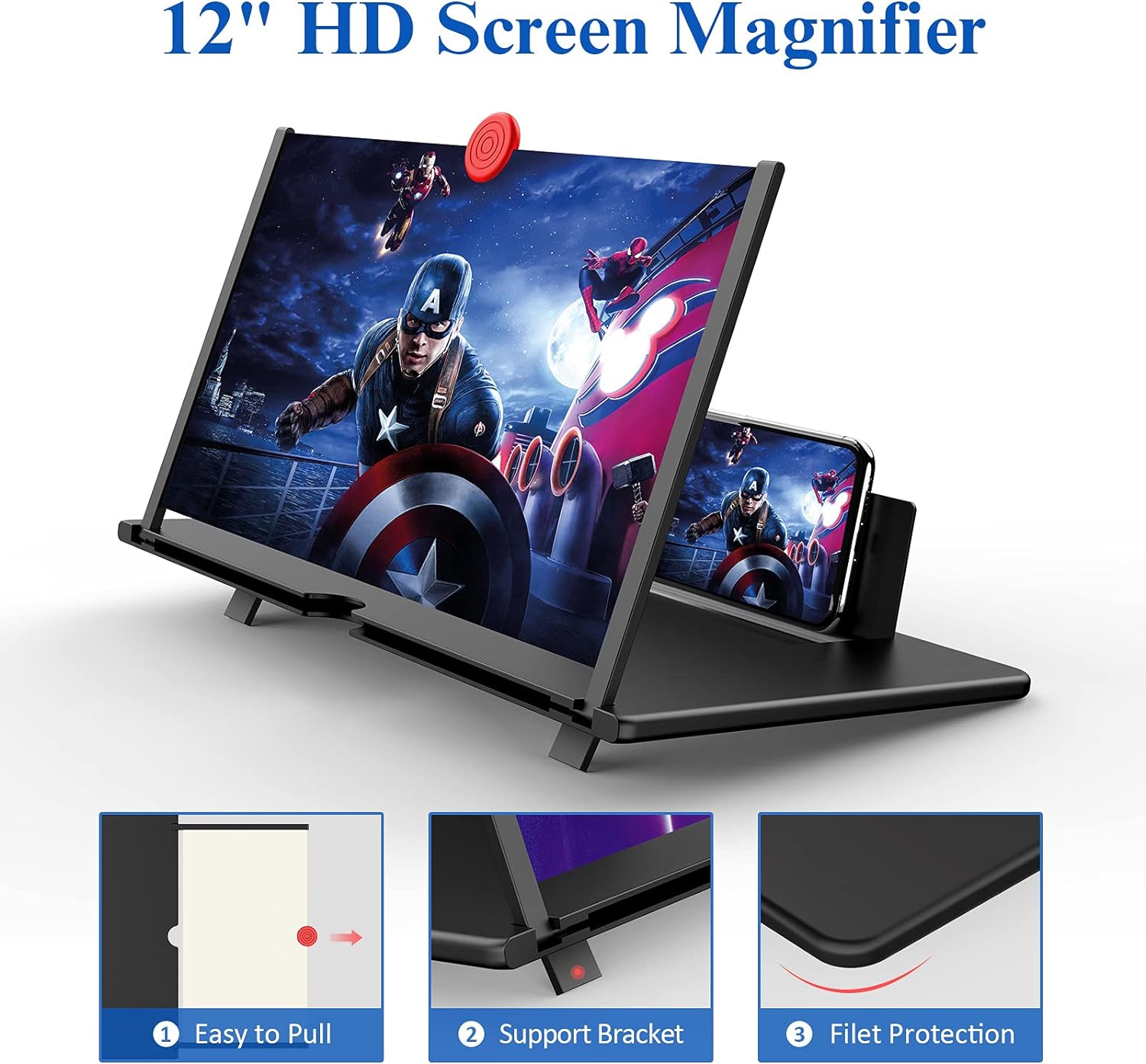 12" HD Phone Screen Magnifier - 3D Amplifier Projector for Movies & Gaming