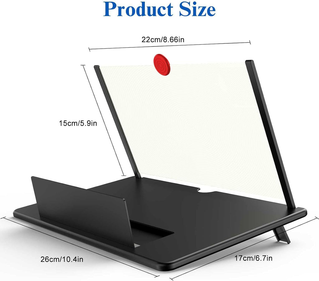 12" HD Phone Screen Magnifier - 3D Amplifier Projector for Movies & Gaming