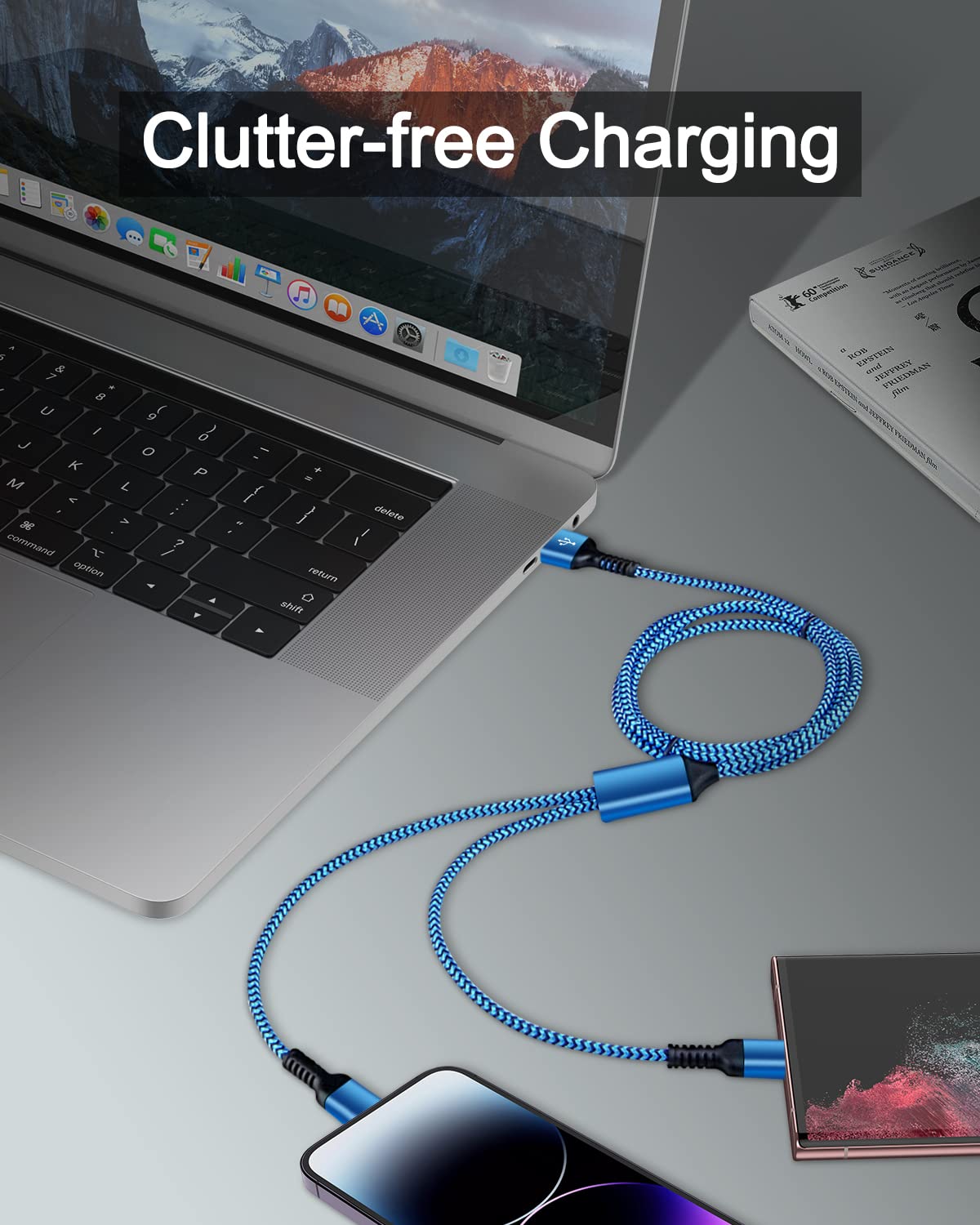 Multi Charging Cable 2-in-1, 4FT Long Multiple Charger Cord USB to Lightning & Type C Port Apple and Android Braided Charging Wire for iPhone 17 16 15 Pro Max 14 13 12 8Plus, iPad Air/mini, Galaxy