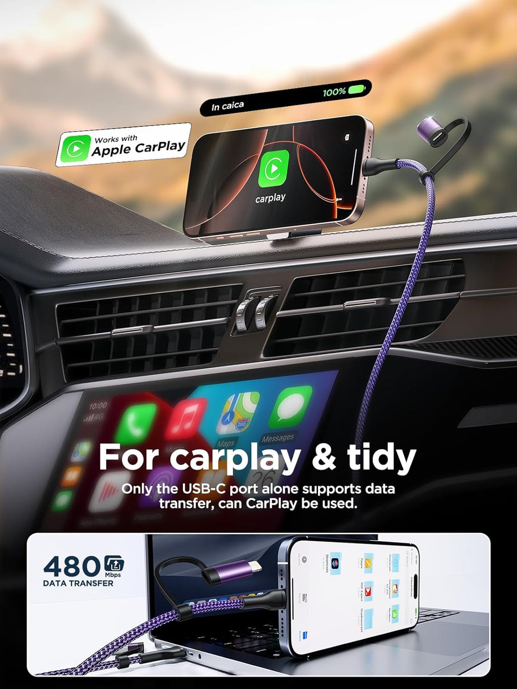 4 in 1 Fast Charging Cable 60W 6FT Apple MFi Certified USB C to Lightning Cable Nylon Braided USB A/C to C/Lightning Multi iPhone Charger Cord for iPhone 17 16 15 14 13 Pro/iPad/Samsung/MacBook