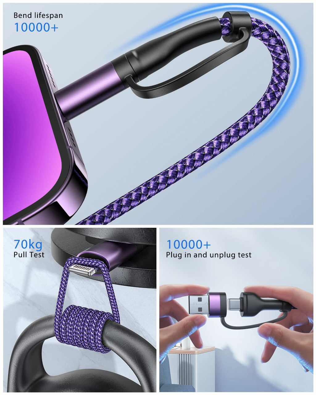 4 in 1 Fast Charging Cable 60W 6FT Apple MFi Certified USB C to Lightning Cable Nylon Braided USB A/C to C/Lightning Multi iPhone Charger Cord for iPhone 17 16 15 14 13 Pro/iPad/Samsung/MacBook