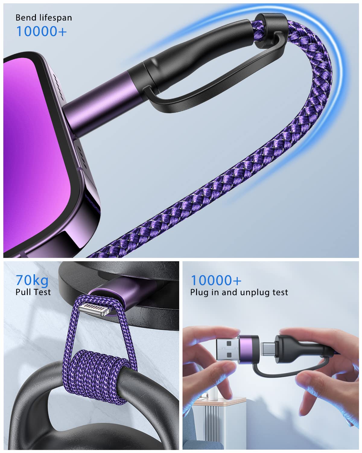 4 in 1 Fast Charging Cable 60W 6FT Apple MFi Certified USB C to Lightning Cable Nylon Braided USB A/C to C/Lightning Multi iPhone Charger Cord for iPhone 17 16 15 14 13 Pro/iPad/Samsung/MacBook