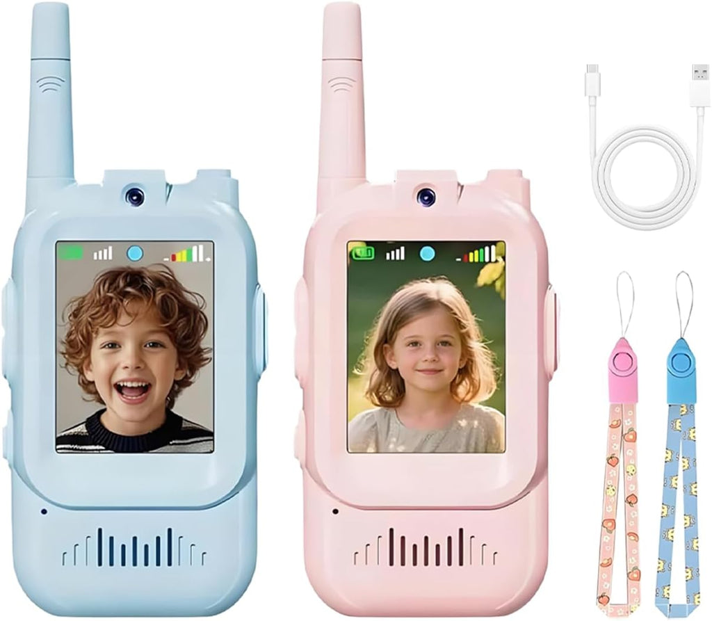 Kids Video Walkie Talkie with 4 Voice Modes, Rechargeable Long Range Intercom for Outdoor Play