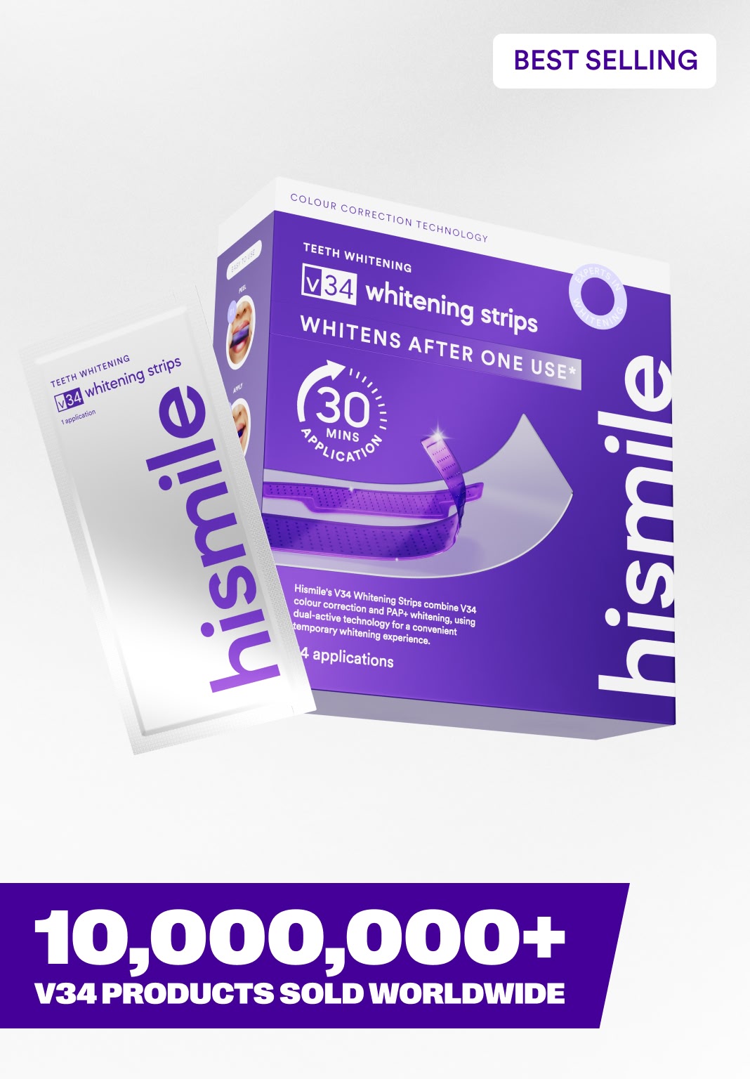 Hismile V34 Whitening Strips- 8x Brighter Smile, Enamel Safe, Non-Sensitive