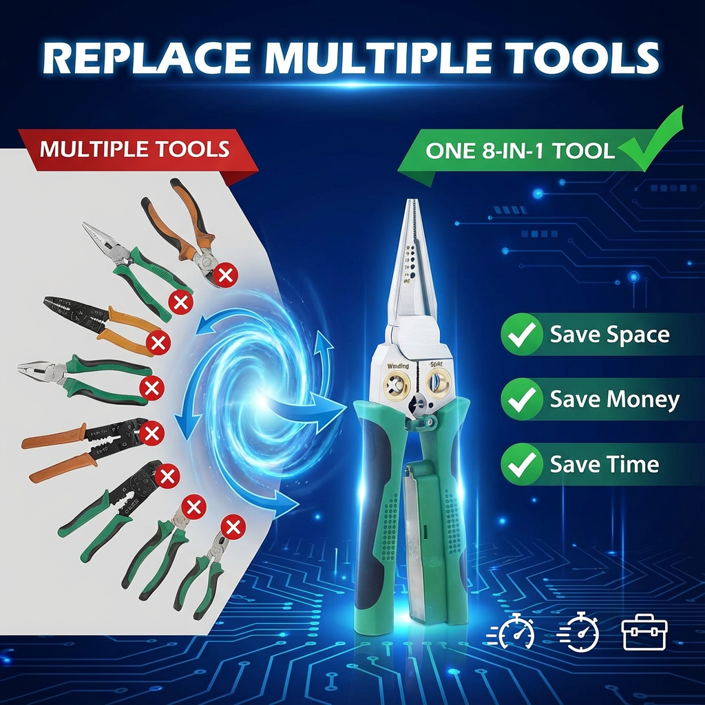 8-in-1 Wire Crimper Stripper with Voltage Detector & Dual Alarms - Heavy Duty 12-250V AC/DC Tester