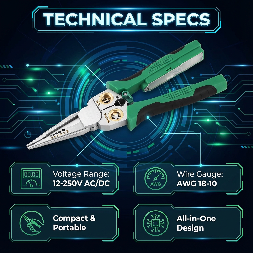 8-in-1 Wire Crimper Stripper with Voltage Detector & Dual Alarms - Heavy Duty 12-250V AC/DC Tester