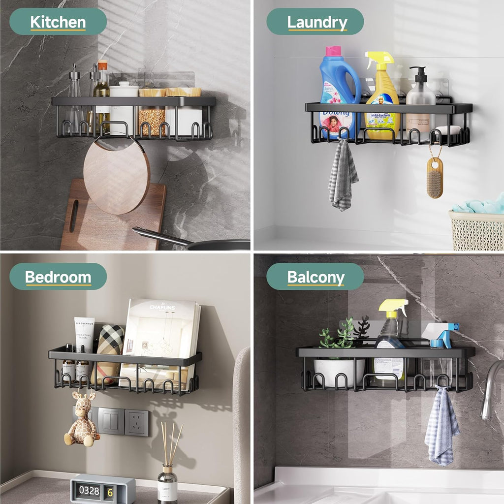 6-Pack Adhesive Shower Caddy Set - Rustproof Stainless Steel Bathroom Organizer & Storage