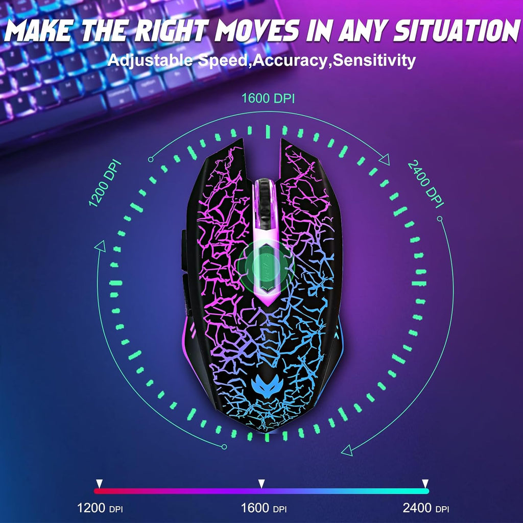 Rechargeable Wireless Gaming Mouse with 12000 DPI, 7 Programmable Buttons & RGB Lighting