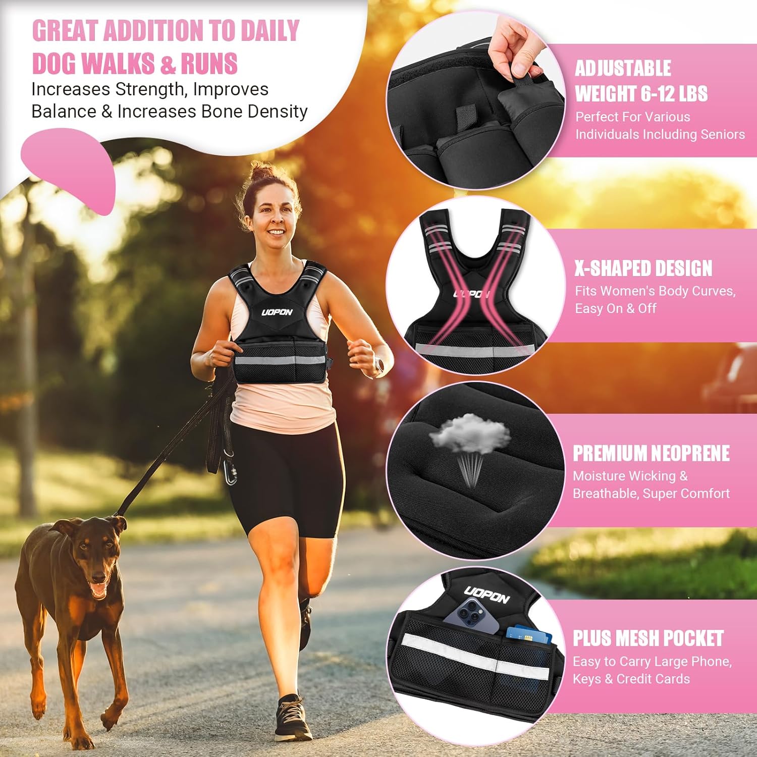 Adjustable Weighted Vest for Women & Men, 6-12lbs Rucking Vest for Running & Bone Density