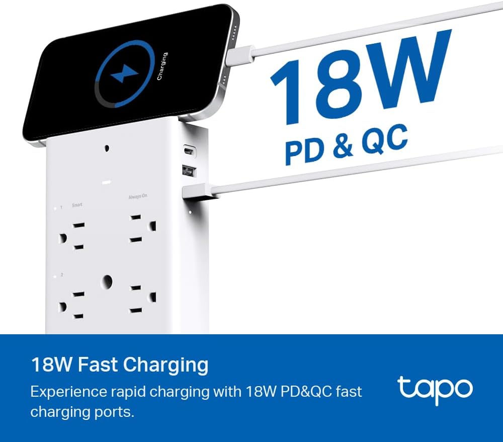 9-in-1 Smart Plug Outlet Extender with 3 Smart Outlets, 18W USB-C Fast Charging & Night Light