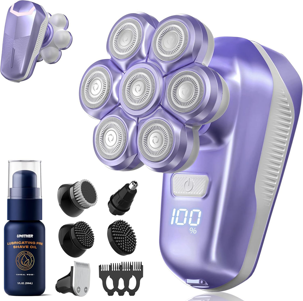 7D Magnetic Electric Shaver for Women, Waterproof Head Razor & Grooming Kit with 140-Min Runtime