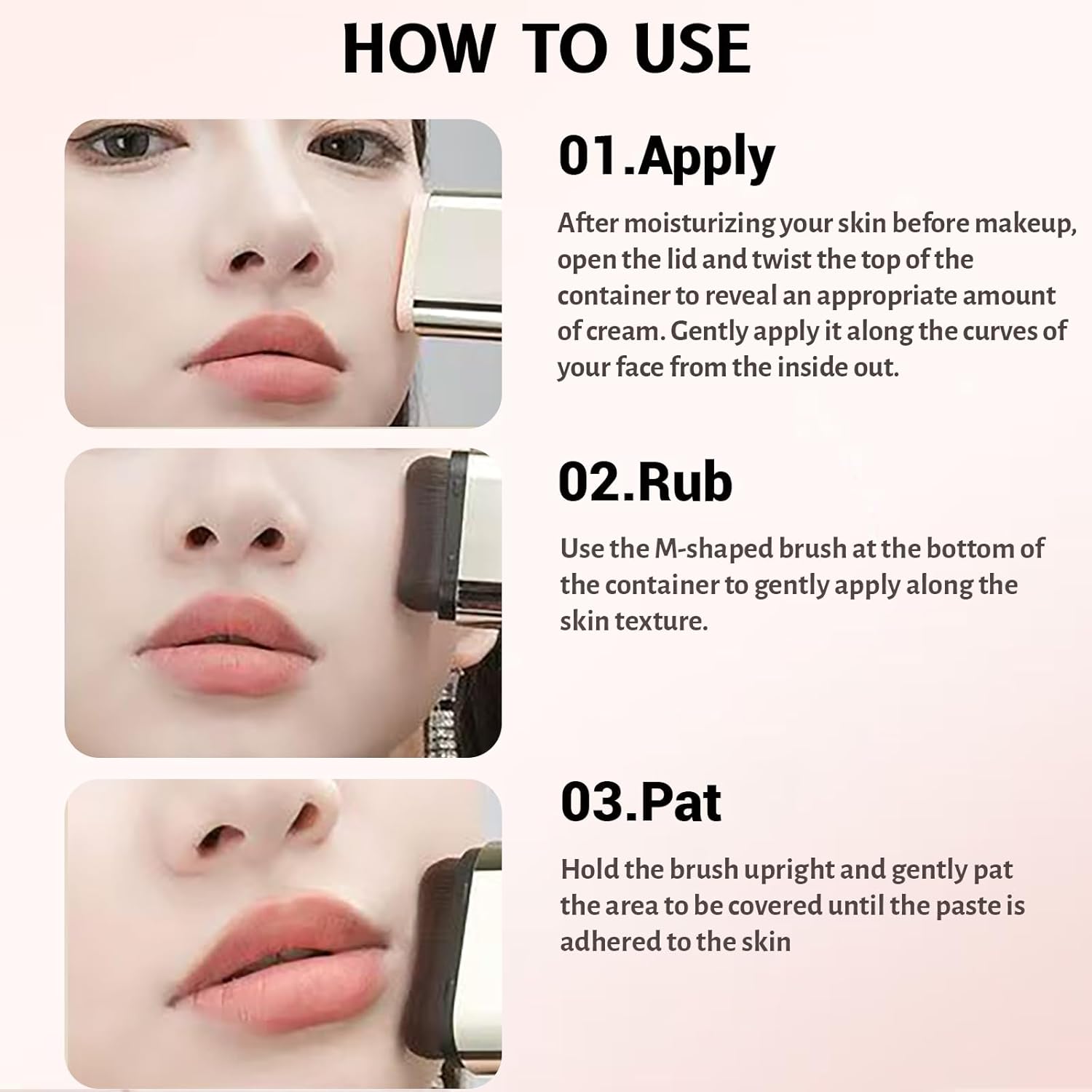 Korean Foundation Stick with Brush, 2-in-1 Waterproof Longwear Concealer, Natural Finish (#3 Warm Skin Color)