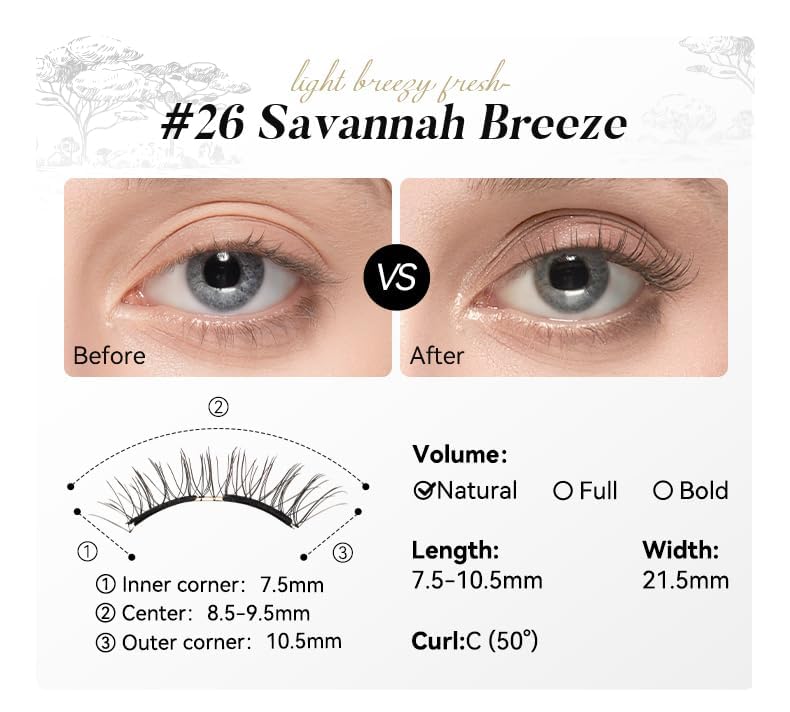 Magnetic Eyelashes with Applicator Kit, Reusable Glue-Free Lashes for Sensitive Eyes, Natural Look