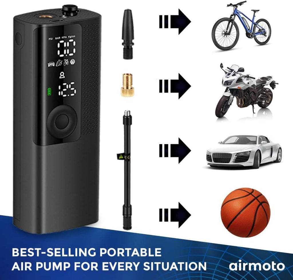 Portable Tire Inflator with Digital Gauge & Auto Shut-Off | Cordless Air Compressor for Cars, Bikes, Balls