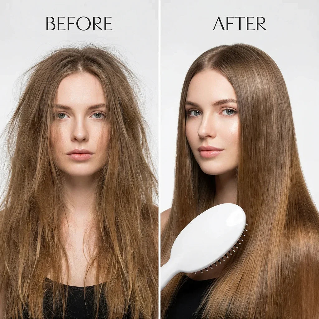 Dual-Layer Boar Bristle Brush with Microsphere Tips - Anti-Static for All Hair Types
