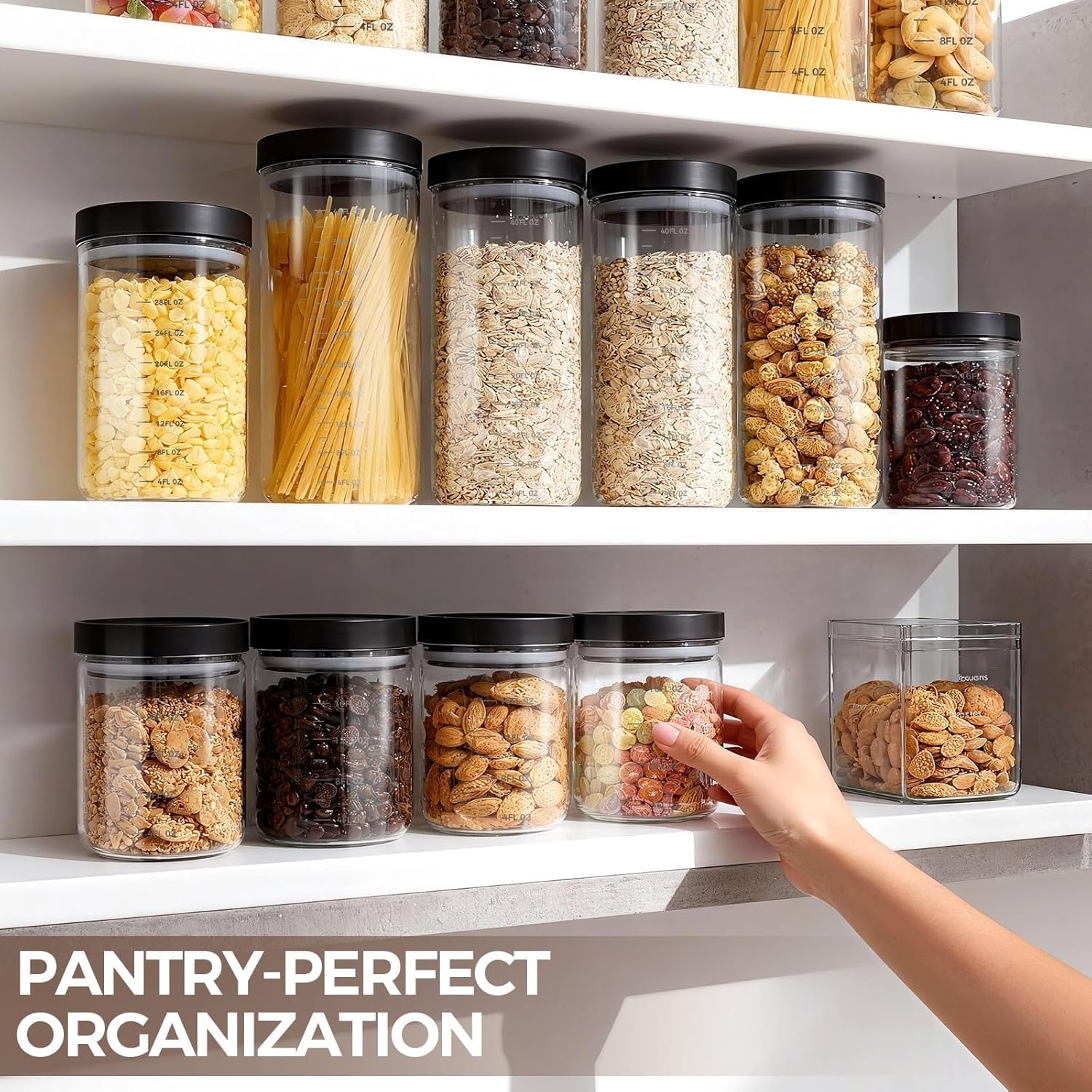 Set of 6 Airtight Glass Storage Canisters with Press-Seal Lids - 3mm Thick Borosilicate Jars for Pantry