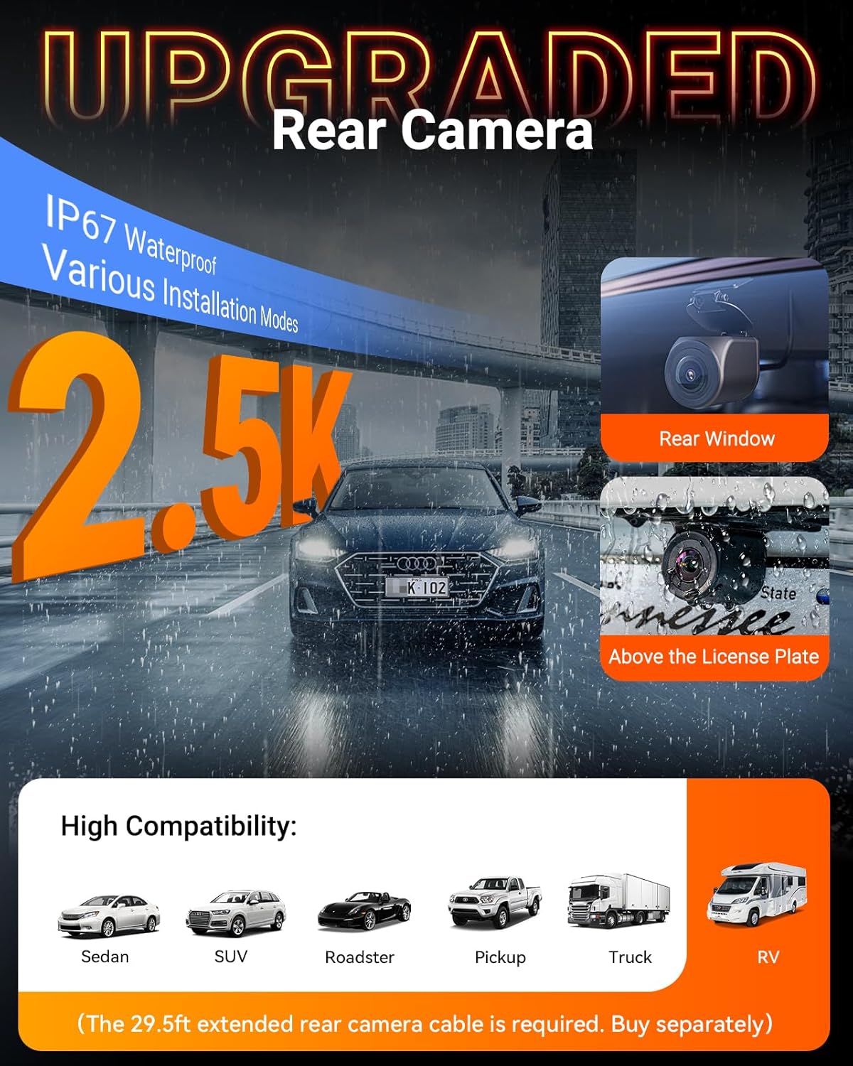 3-Channel Dash Cam with 2.7K Triple Lens, Night Vision & 24/7 Parking Mode